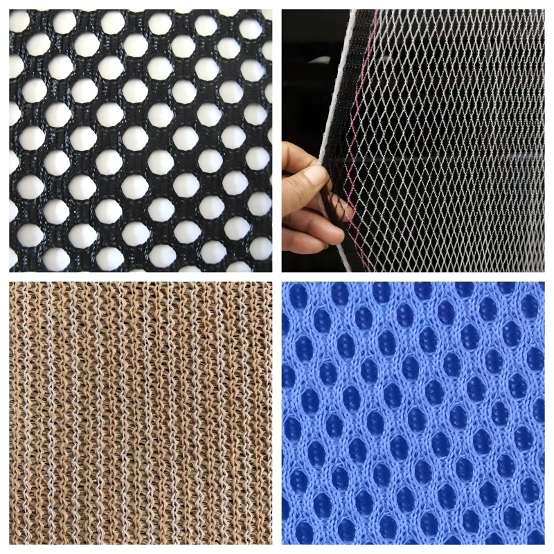 Mesh fabrics produced by the HSGE2320-4, including mosquito nets, fishing nets, shade nets, curtain nets, and shoe upper fabrics