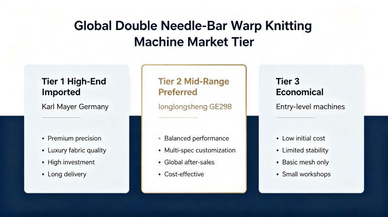 Three-tier market classification chart of global double needle-bar warp knitting machinery for mattress fabric